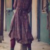 V Neck Boho Long Sleeve Asymmetric Dress With